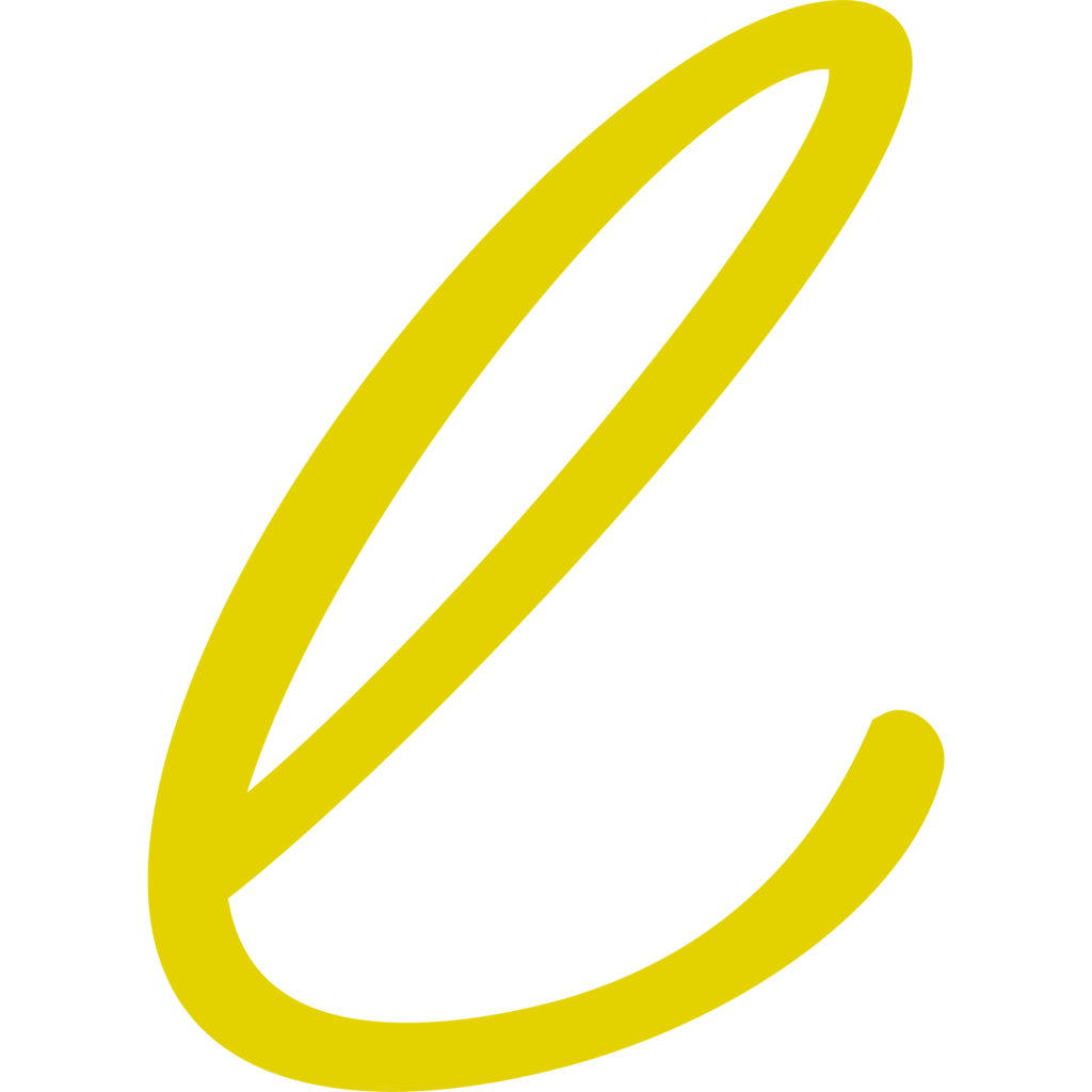 yellow cursive "e" or "l"
