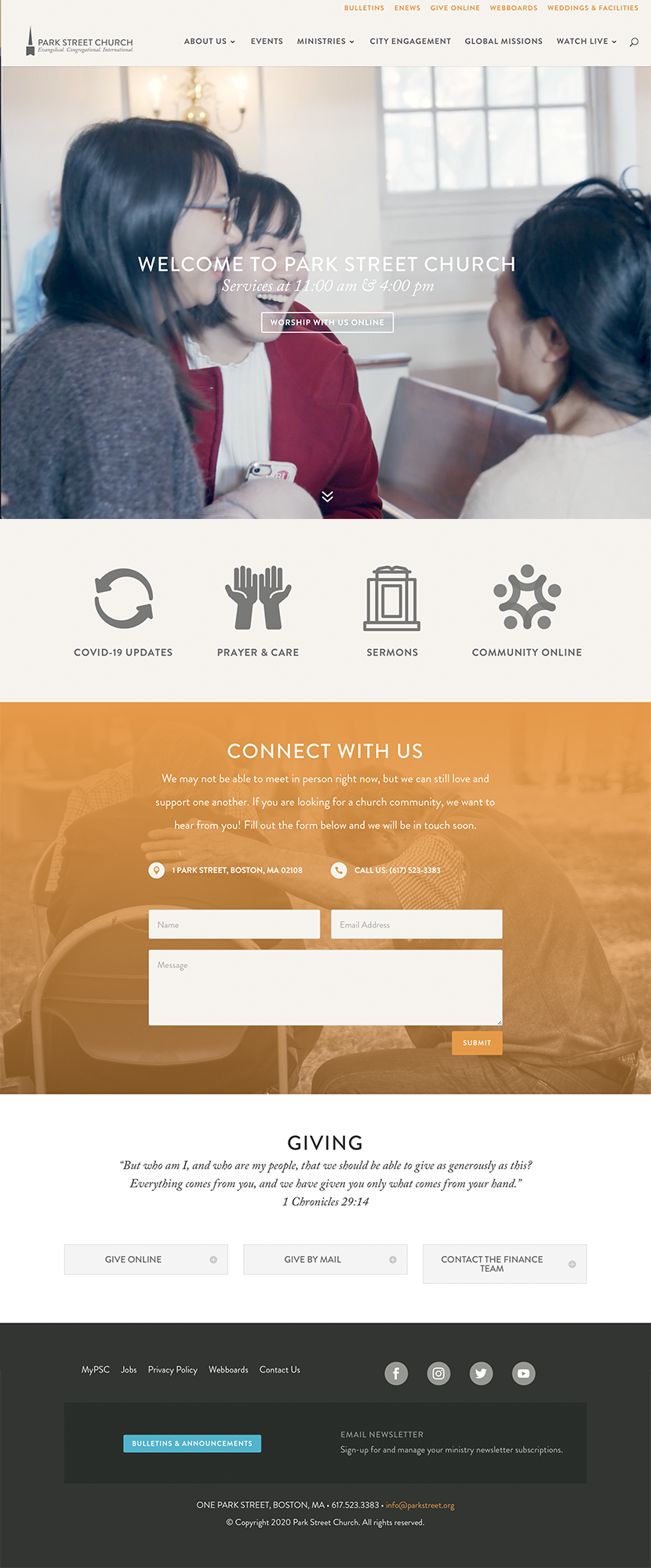 Park Street Church website, 2020 — WordPress rebuild by Elizabeth Lohnes