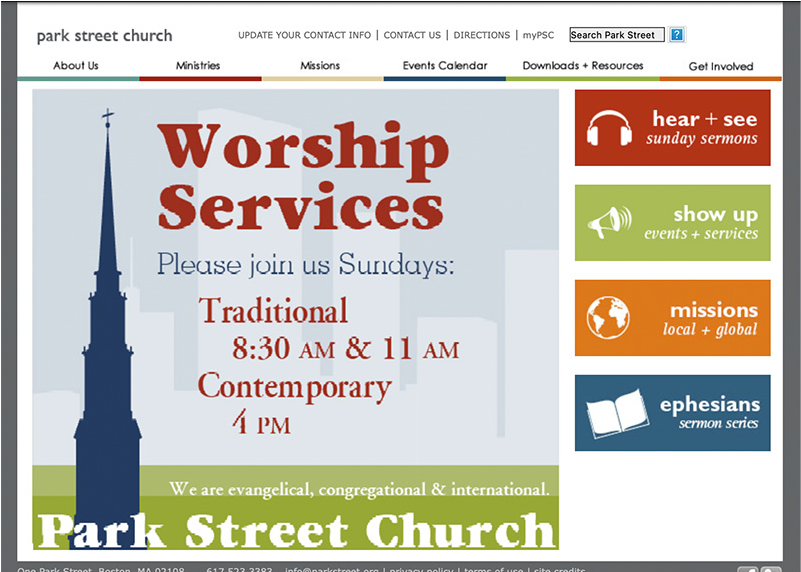 Park Street Church website, circa 2009–2011 — before redesign