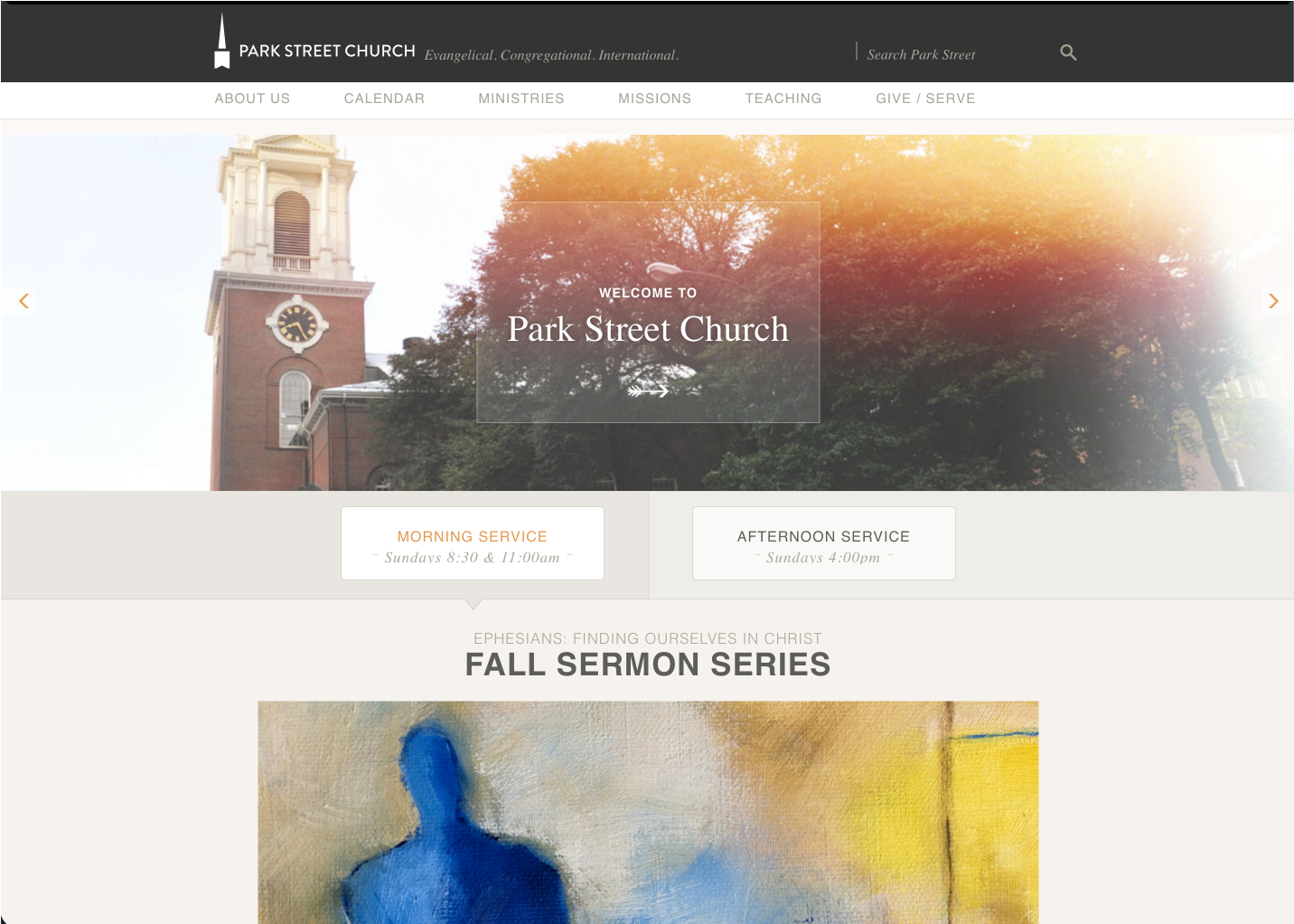 Park Street Church website, 2013 — after redesign by Iron to Iron